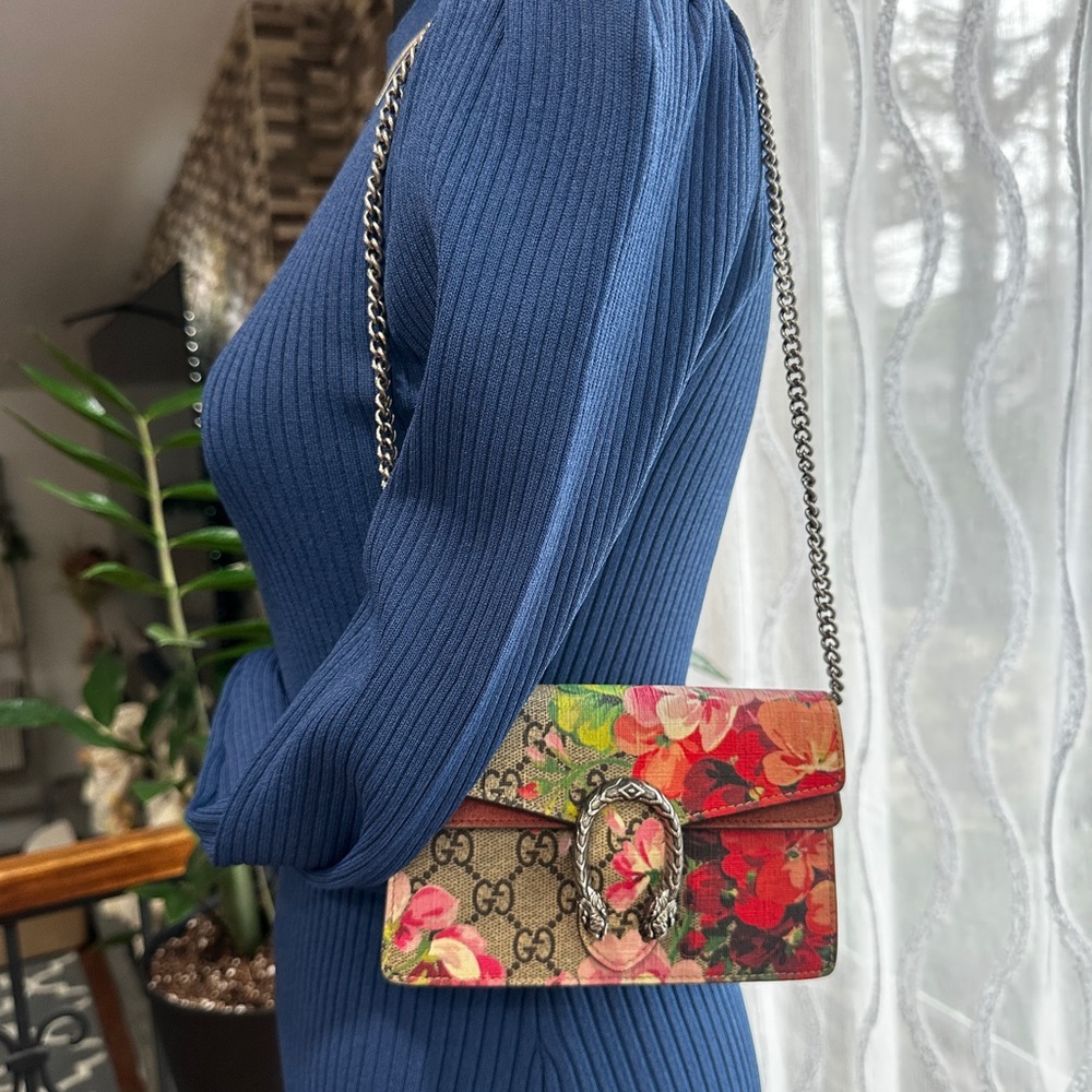 Authentic Gucci Dionysus Blooms Mini GG Supreme Chain Wallet Floral - Picture 2 of 11
